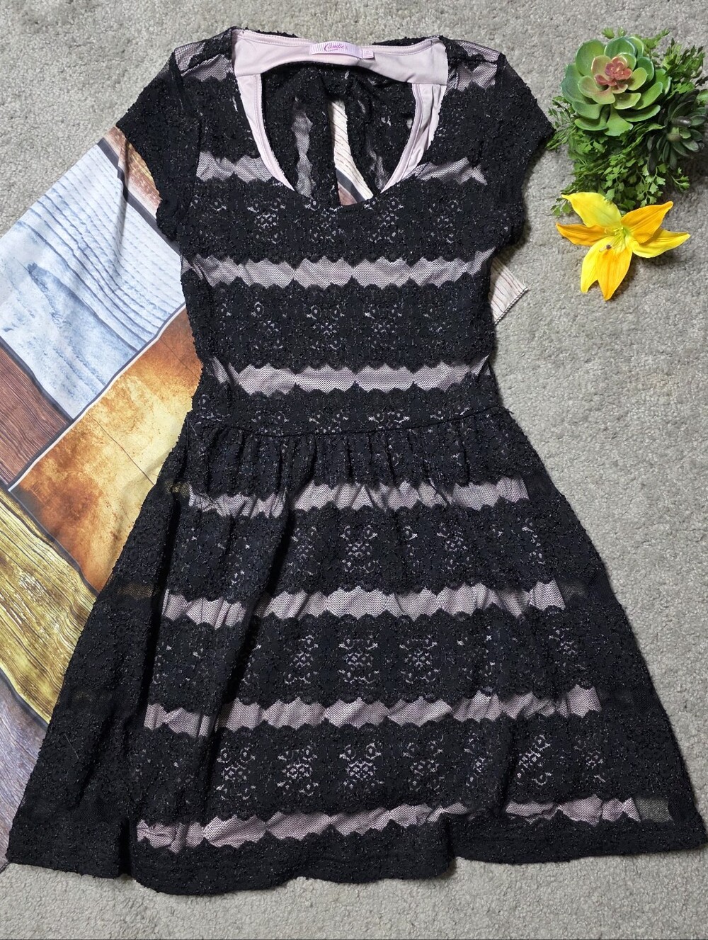 Candie's Black Lace Dress Goth Emo Whimsigoth Cocktail Dress with Bow Small